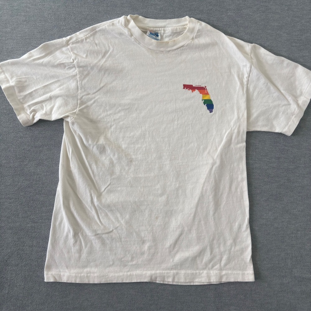 Vintage 1994 Hanes Beefy-T Florida Rainbow Graphic White Single Stitch Shirt M